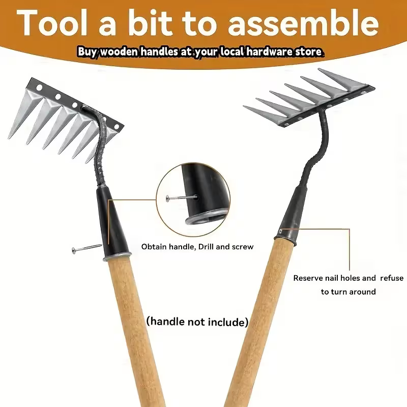 REDBUILD Iron Weeding Rake 2.0 ( 6 Teeth ), Iron Rake for Gardening and Weedings, Heavy Duty Gardening Hand Weed Puller