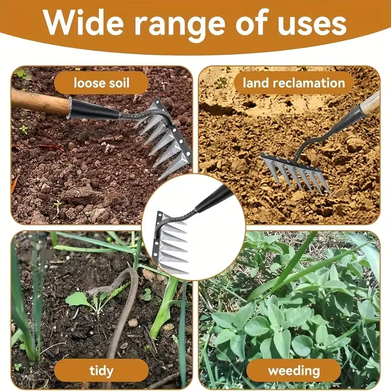 REDBUILD Iron Weeding Rake 2.0 ( 6 Teeth ), Iron Rake for Gardening and Weedings, Heavy Duty Gardening Hand Weed Puller