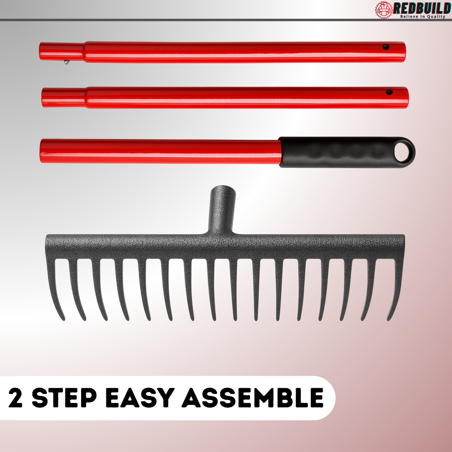 RedBuild Garden Rake  | 14 Tines | Leaf Rake |