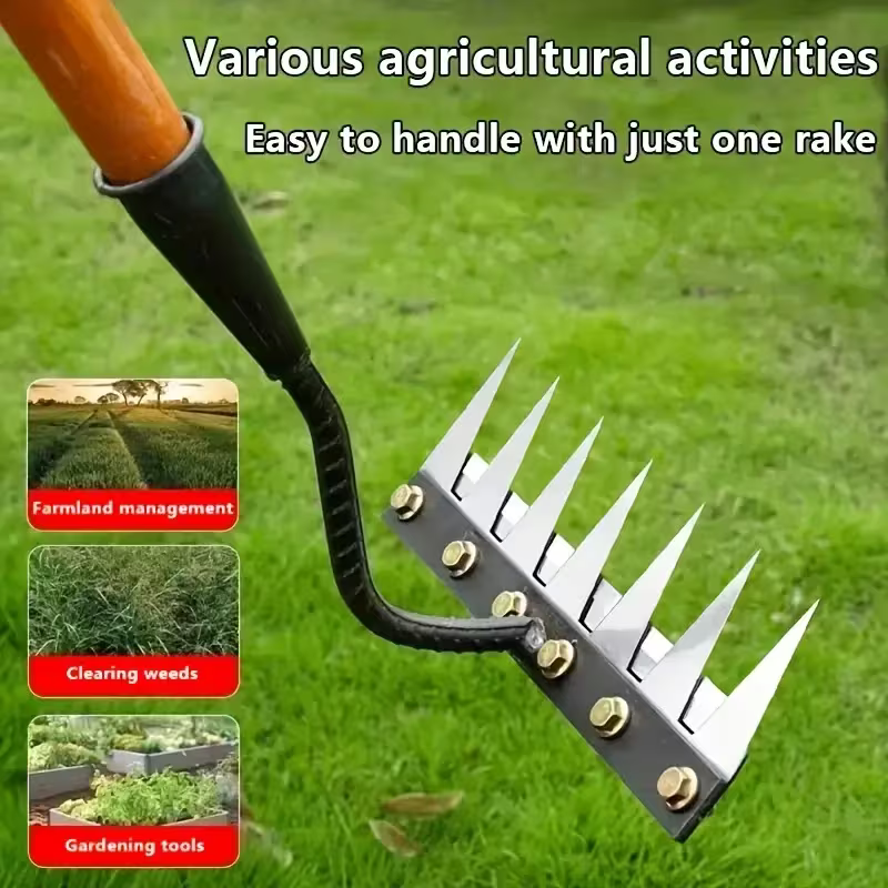 REDBUILD Iron Weeding Rake 2.0 ( 6 Teeth ), Iron Rake for Gardening and Weedings, Heavy Duty Gardening Hand Weed Puller
